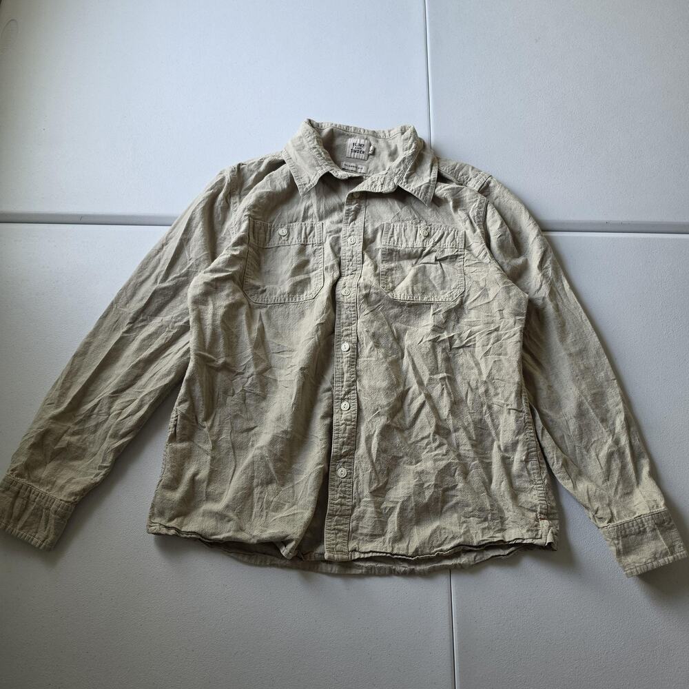 Flint And Tinder Shirt Mens Large Beige Cotton Classic Fit Button Front Workwear